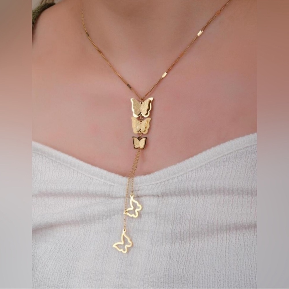 18k Gold Plated Butterfly Charm Lariat Necklace